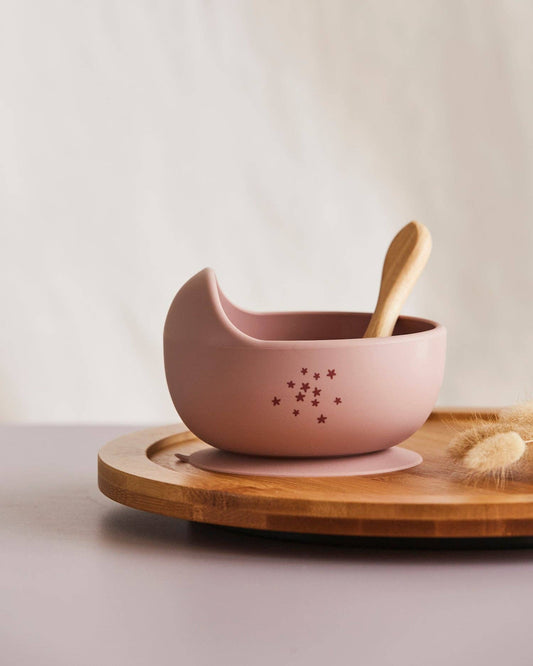 Silicone Baby Suction Bowls with Wooden Spoon: Dusk