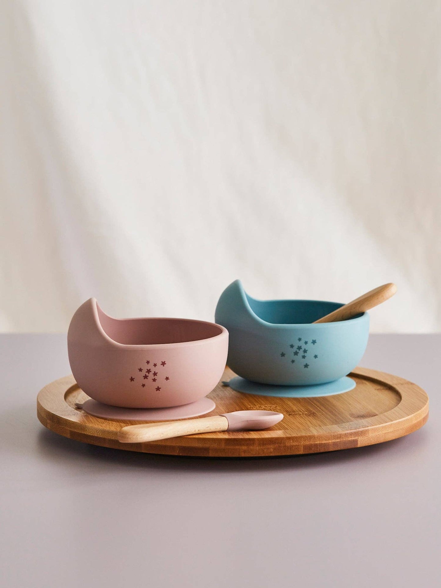 Silicone Baby Suction Bowls with Wooden Spoon: Dusk